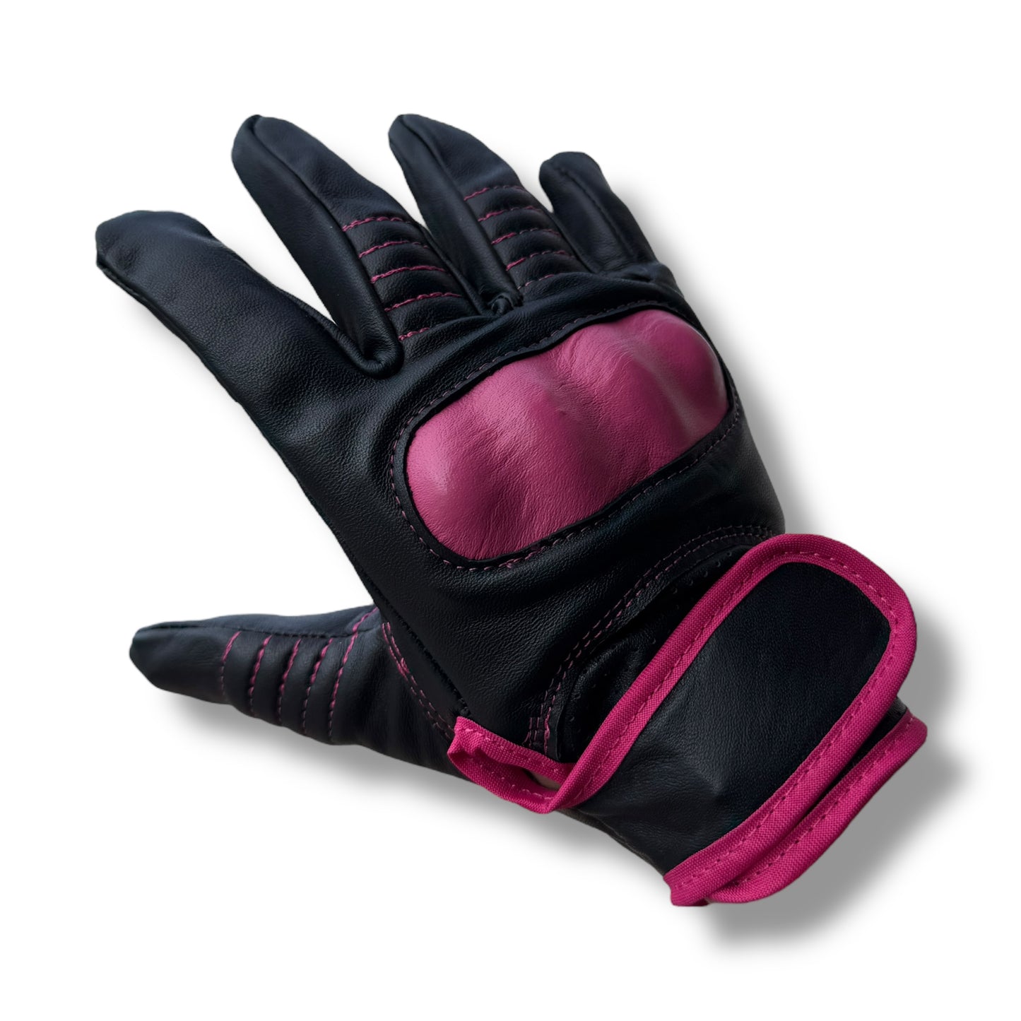 Guantes de piel negro/rosa S1
