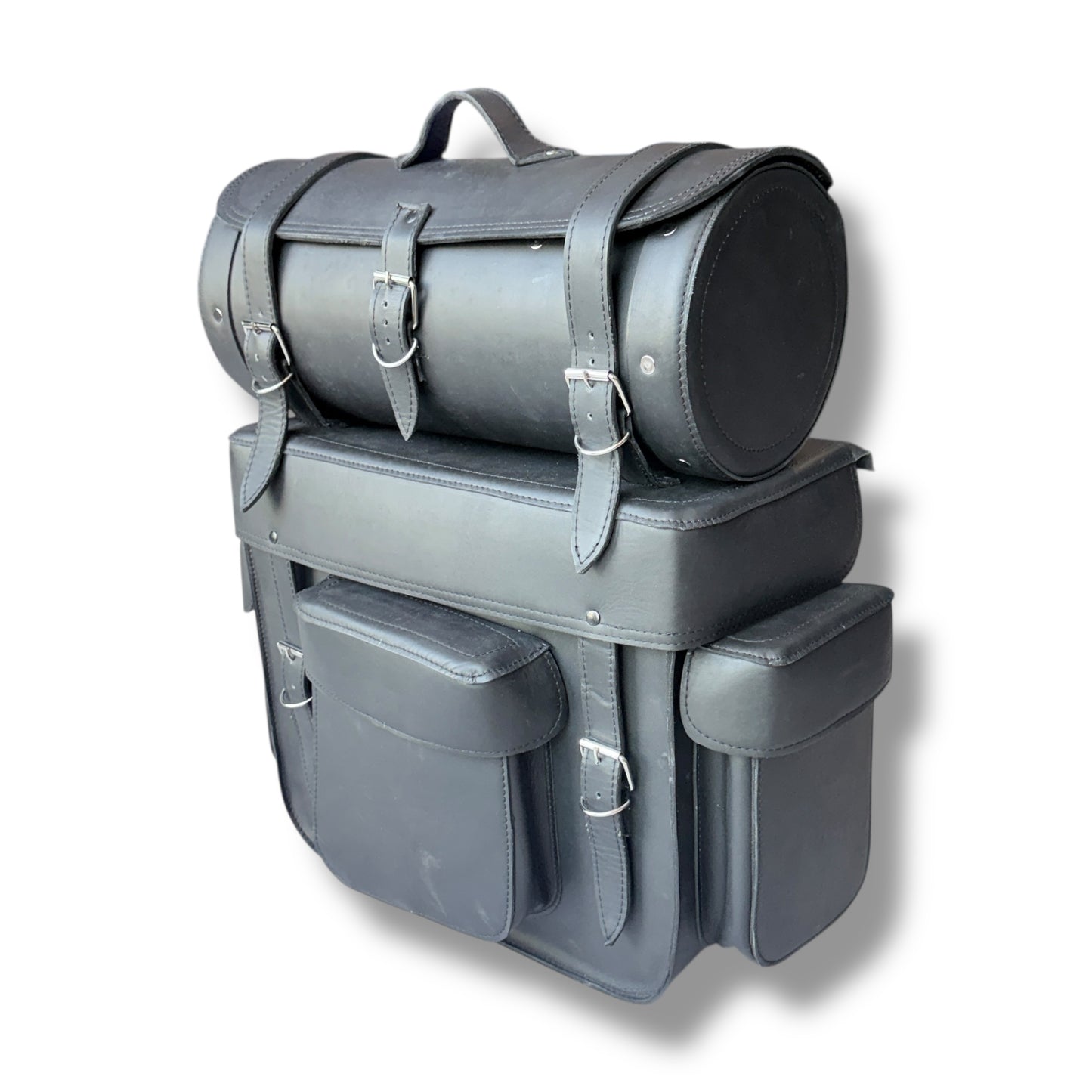 Alforja trasera para parrilla y respaldo de motocicleta (Piel)