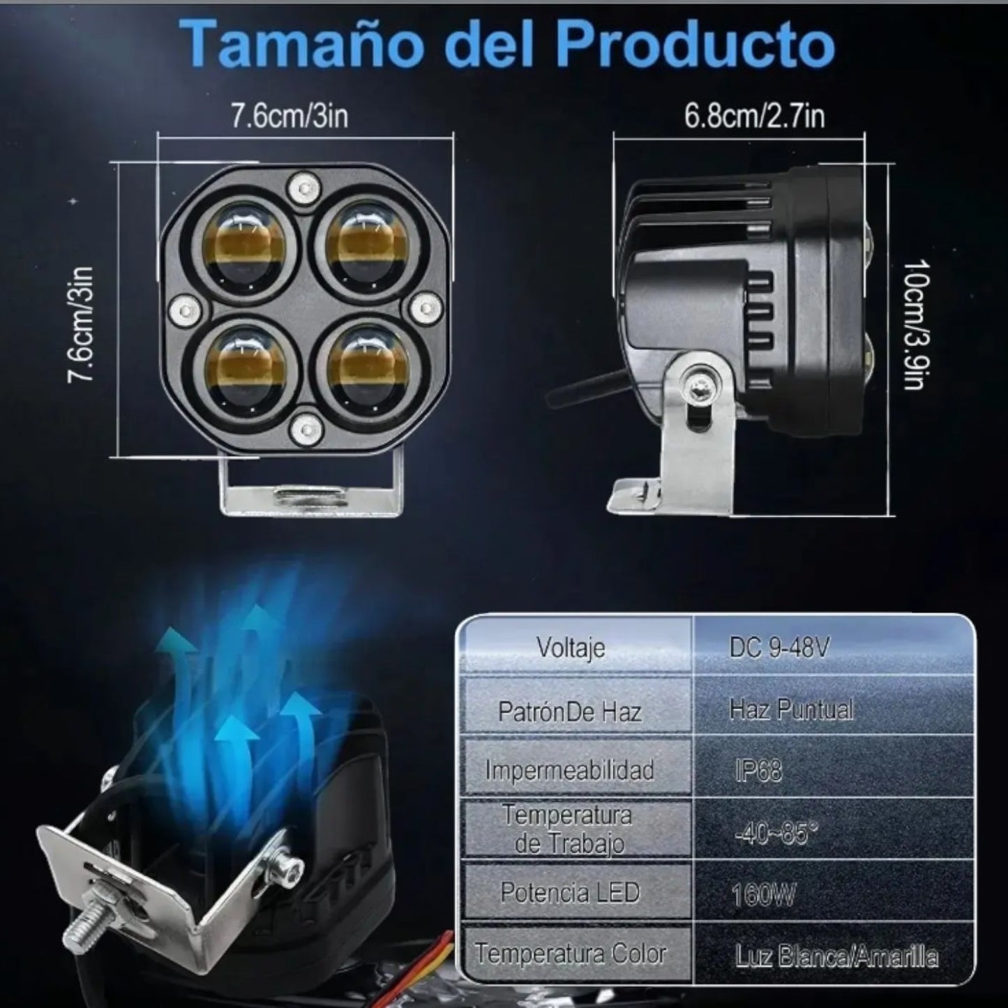 Par de Faros Auxiliares LED de Lupa Doble Color | 80W