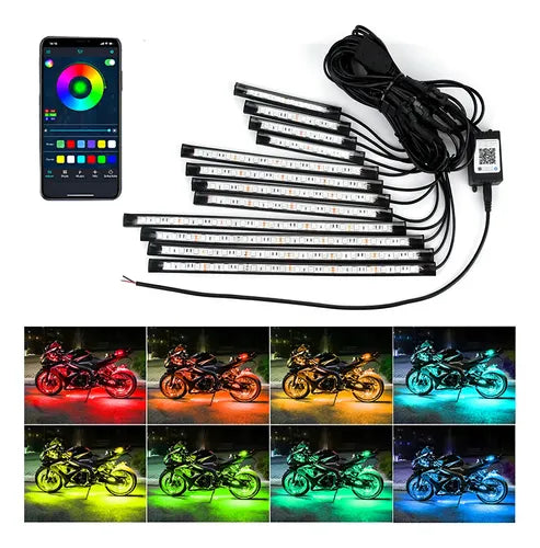 Tiras LED Decorativas RGB para Motocicleta | Bluetooth y App | Kit de 12