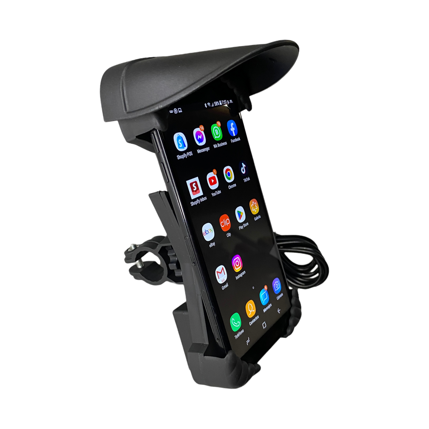 Porta celular con cargador y cubierta para sol