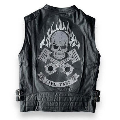 Chaleco Romano de piel con parche Skull