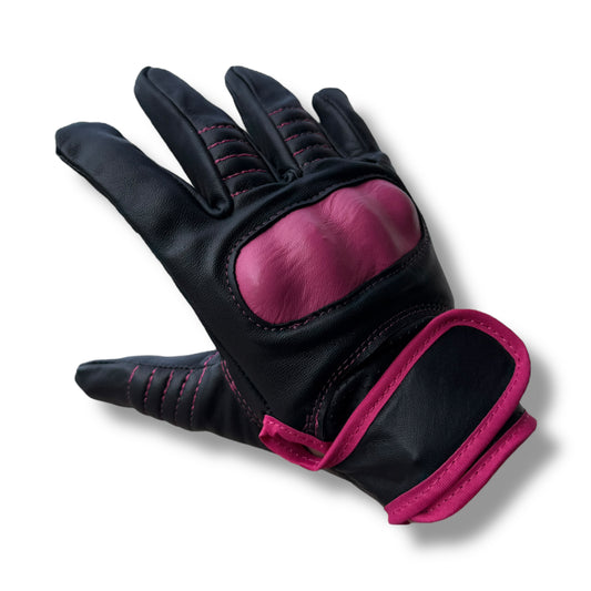 Guantes de piel negro/rosa S1