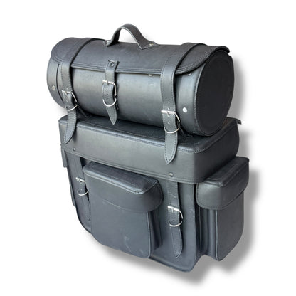 Alforja trasera para parrilla y respaldo de motocicleta (Piel)