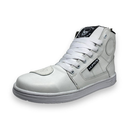 Tenis blancos tipo botin para motociclista con protecciones HUMO