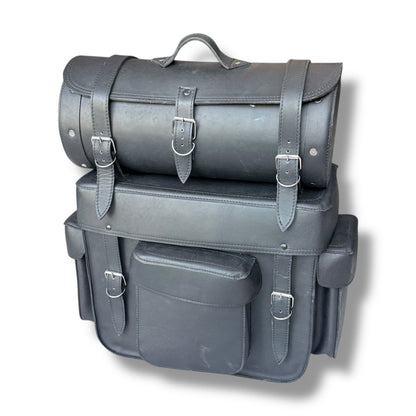 Alforja trasera para parrilla y respaldo de motocicleta (Piel)