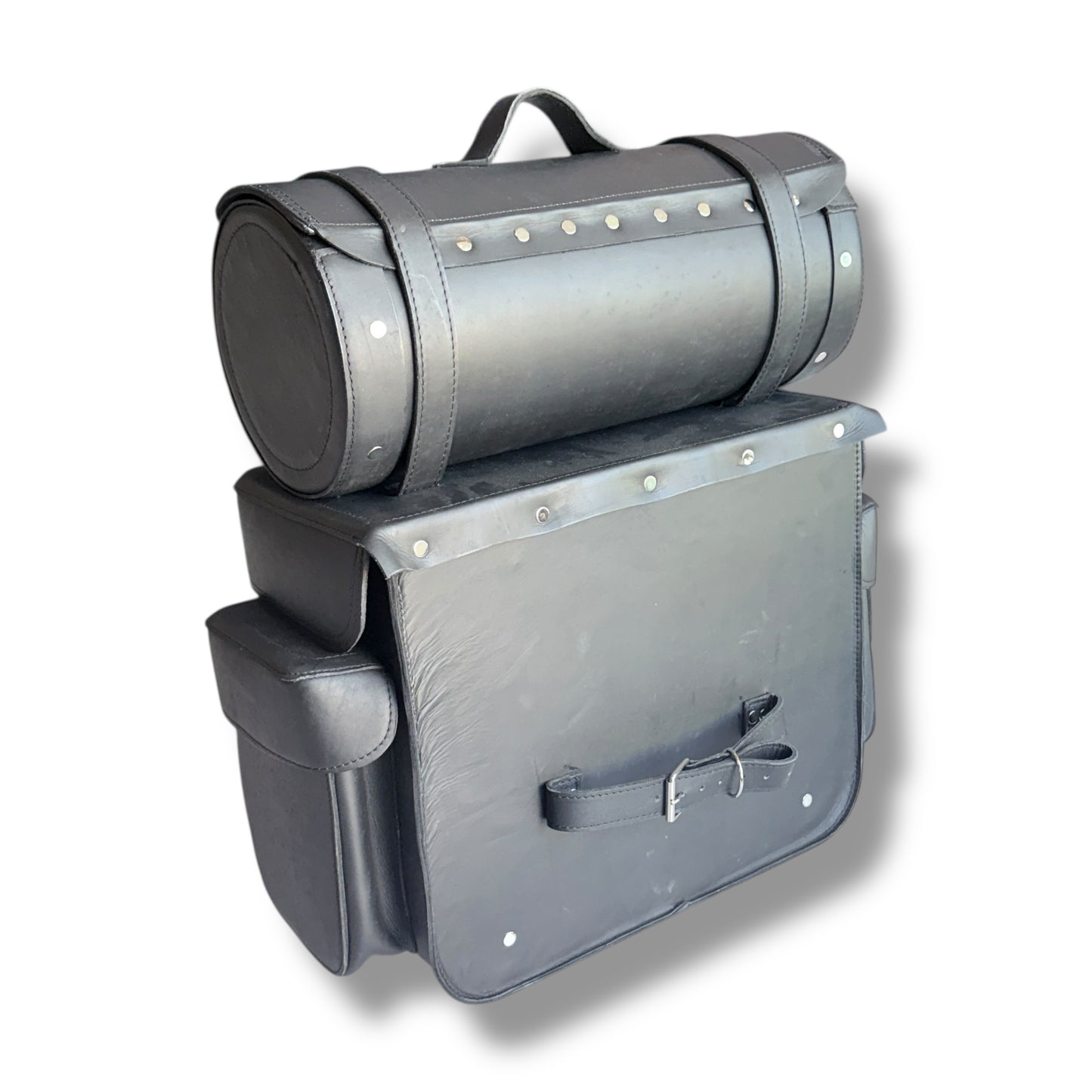 Alforja trasera para parrilla y respaldo de motocicleta (Piel)