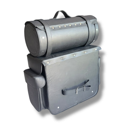 Alforja trasera para parrilla y respaldo de motocicleta (Piel)