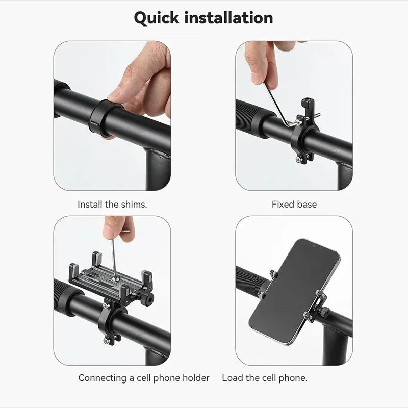 Soporte de Celular de Aluminio para Moto y Bicicleta | Ajustable 58–88 mm