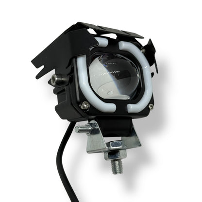 Faro auxiliar LED cuadrado con lupa | Estrobo + DRL