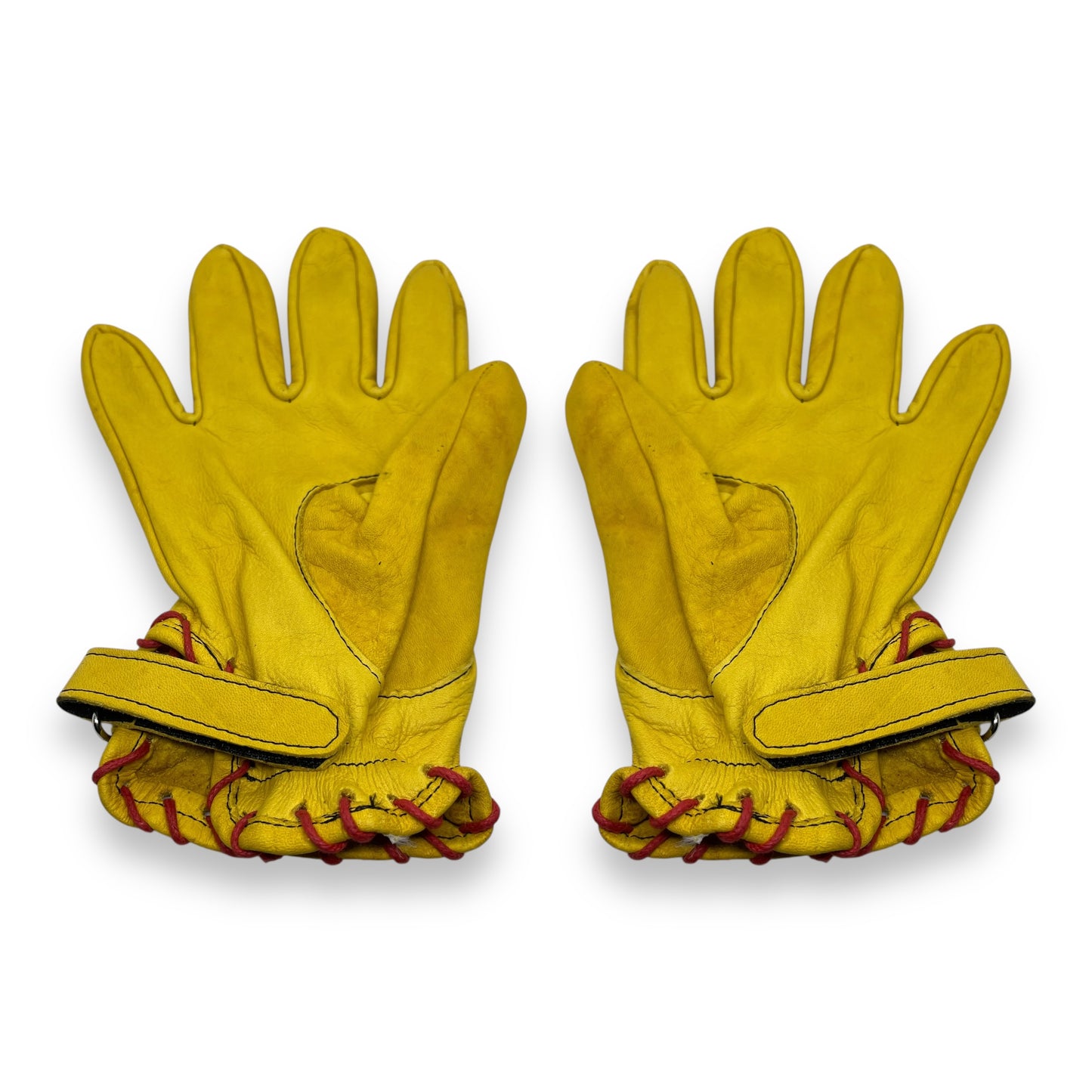 Guante amarillo de piel vintage cosido