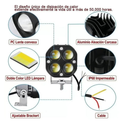 Par de Faros Auxiliares LED de Lupa Doble Color | 80W