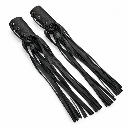Cubre Puños Chopper de Piel con Barbas 50 cm | Par Negro