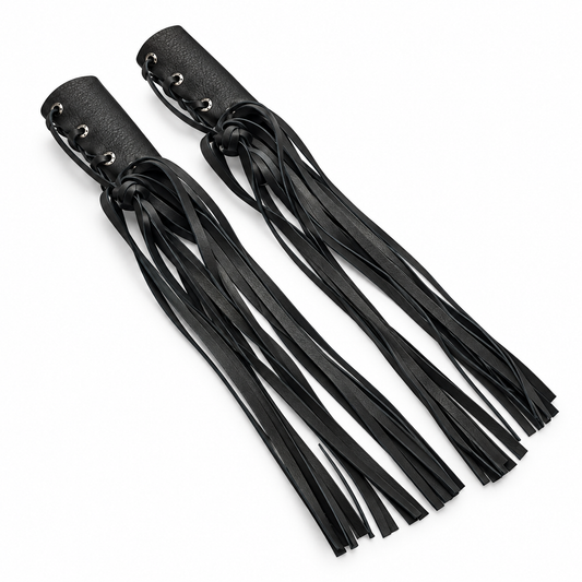 Cubre Puños Chopper de Piel con Barbas 50 cm | Par Negro