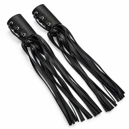 Cubre Puños Chopper de Vinipiel con Barbas 50 cm | Par Negro