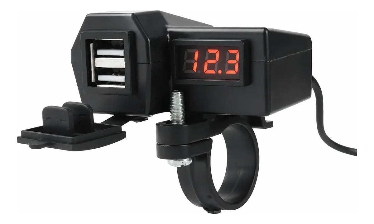 Cargador USB Doble para Motocicleta con Voltímetro Digital | 12V