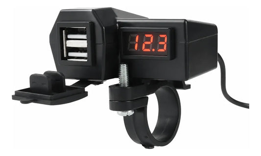 Cargador USB Doble para Motocicleta con Voltímetro Digital | 12V