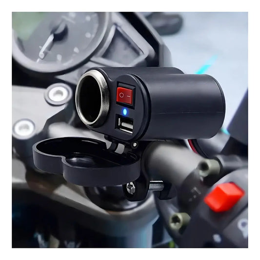 Cargador para Motocicleta USB + Toma 12V Tipo Encendedor | Interruptor ON/OFF