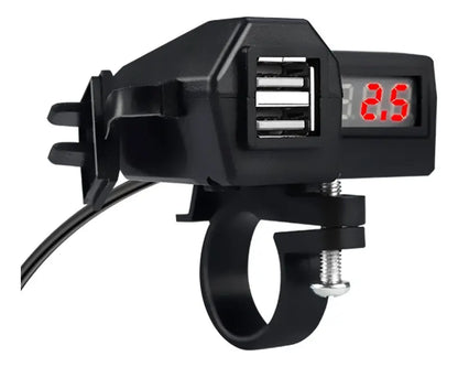 Cargador USB Doble para Motocicleta con Voltímetro Digital | 12V