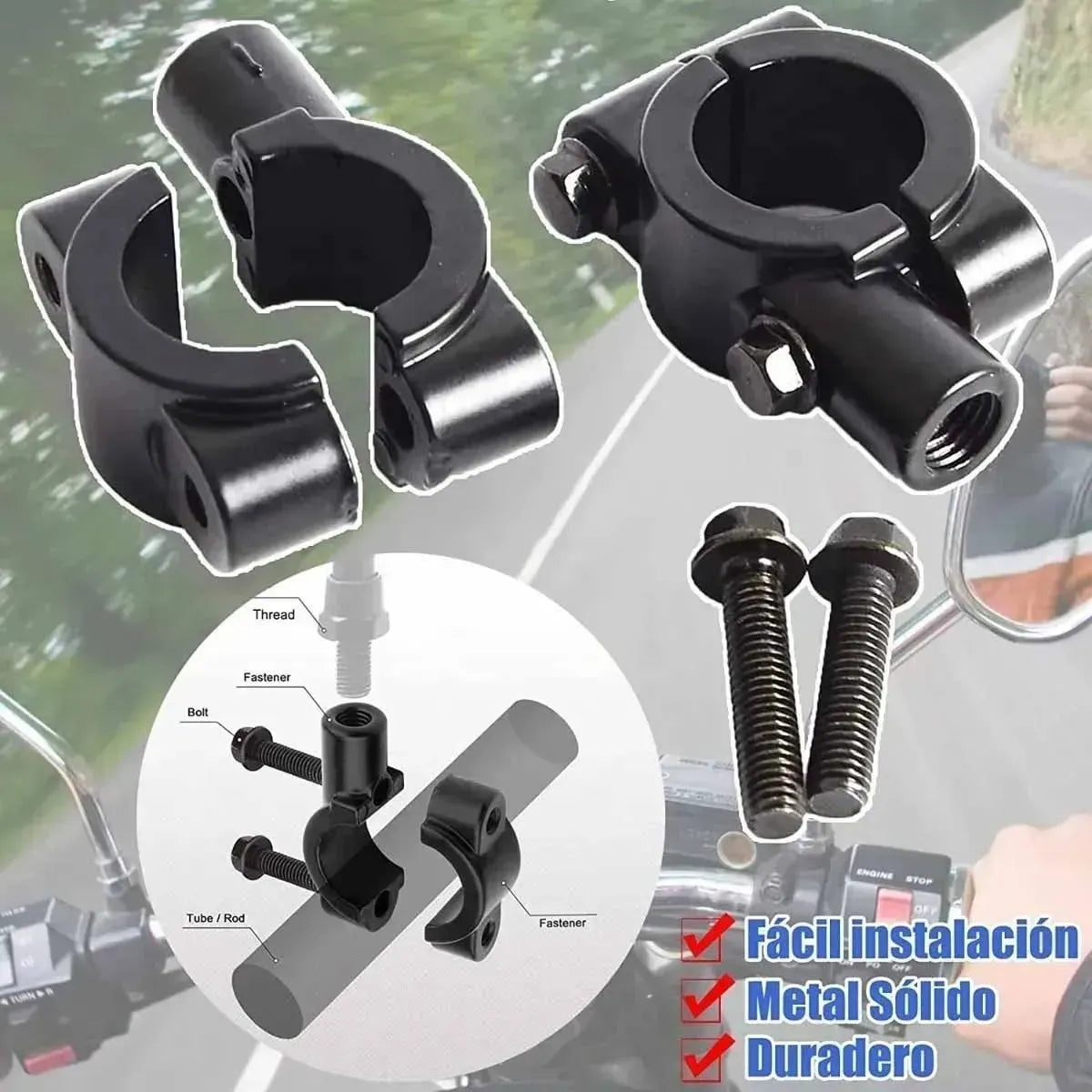 Par de Abrazaderas Universales para Espejos | Manubrio 7/8"