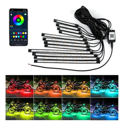 Tiras LED Decorativas RGB para Motocicleta | Bluetooth y App | Kit de 12