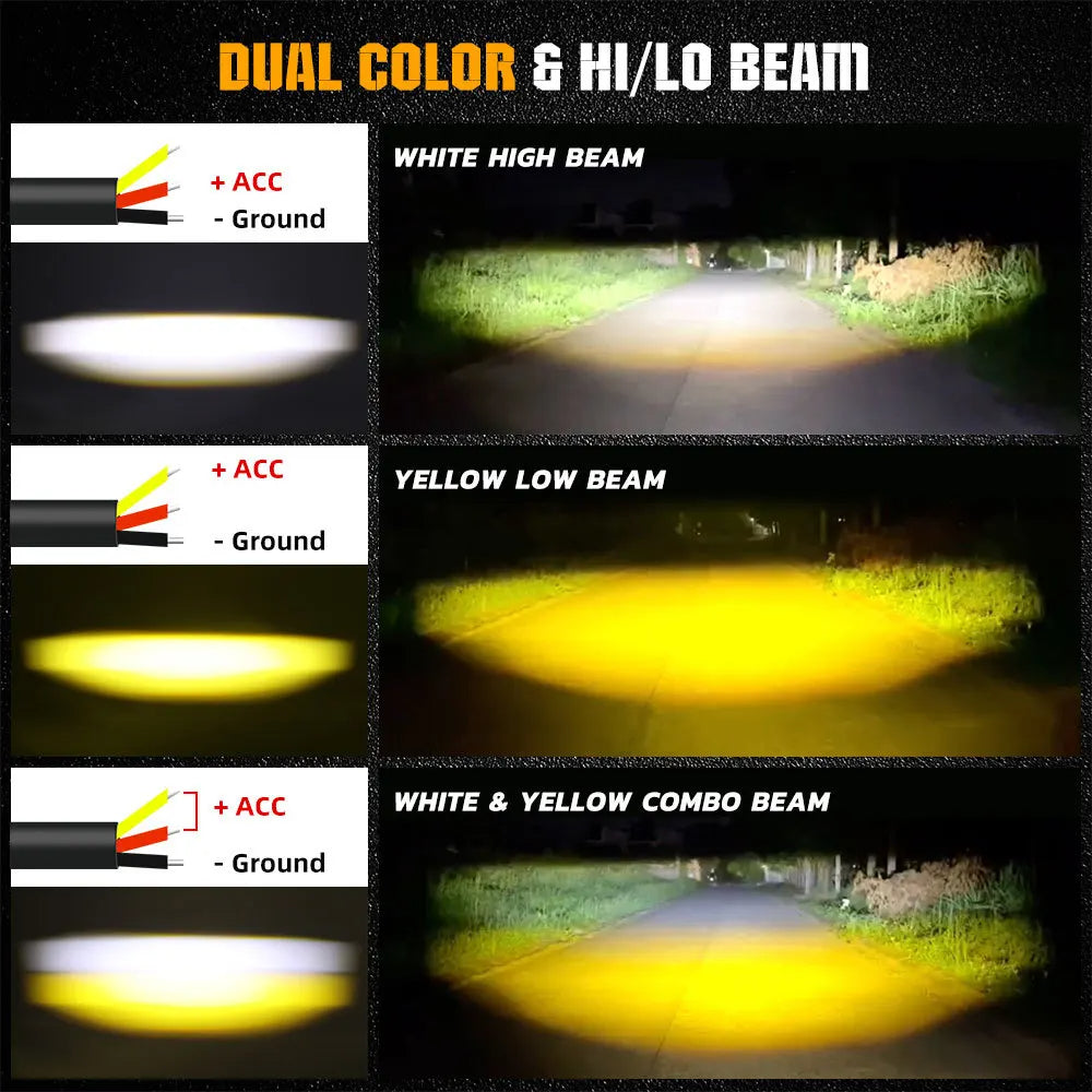 Par de faros auxiliares 3” tipo lupa luz amarilla y blanca 30w
