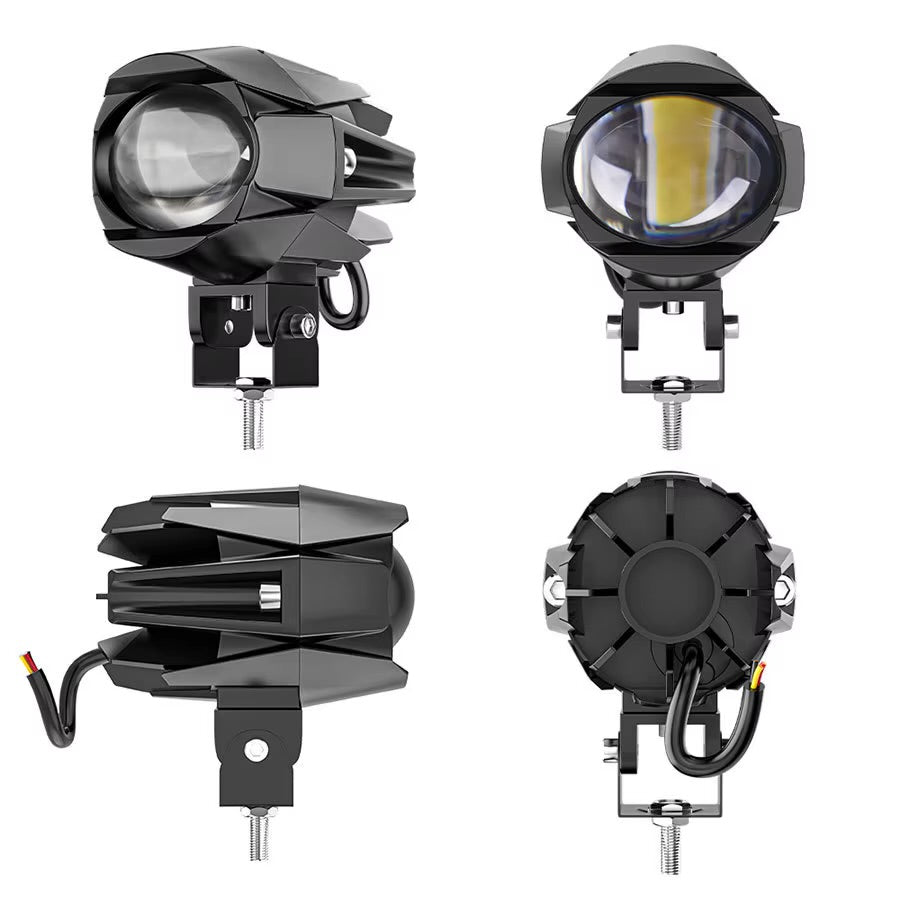 Par de faros auxiliares 3” tipo lupa luz amarilla y blanca 30w