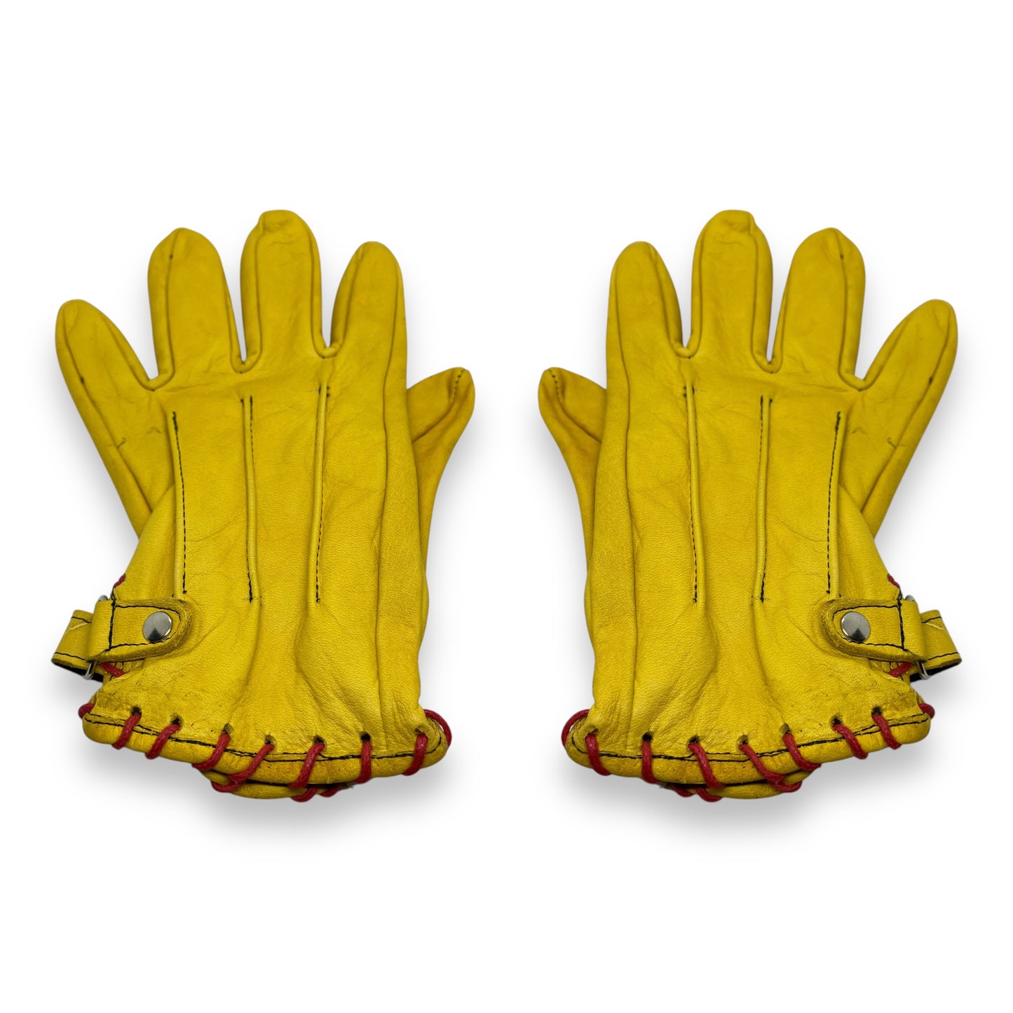 Guante amarillo de piel vintage cosido