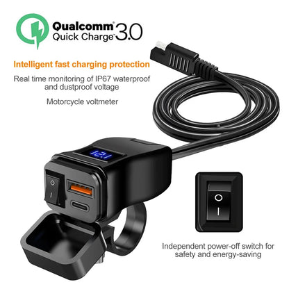 Cargador USB QC3.0 para Motocicleta