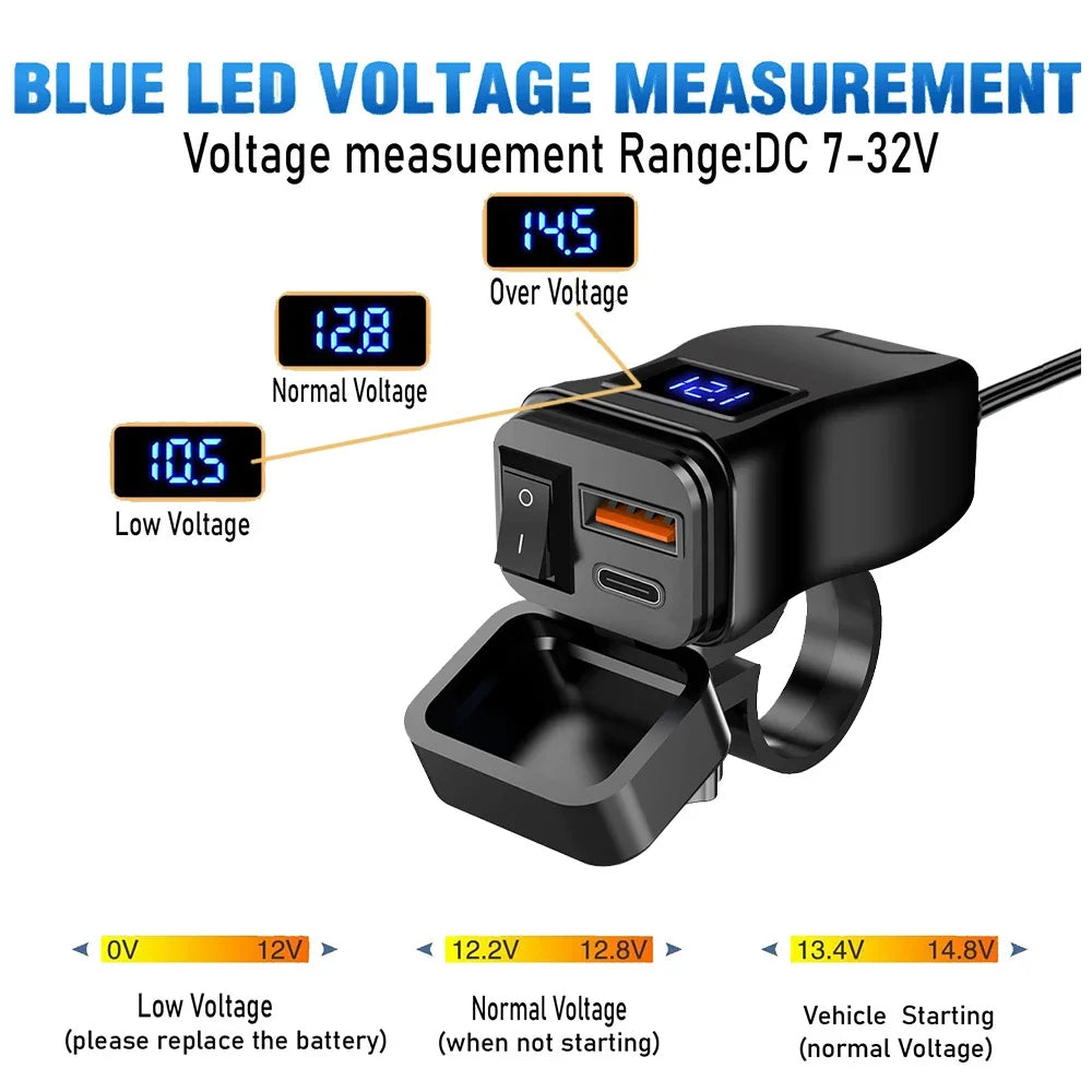 Cargador USB QC3.0 para Motocicleta