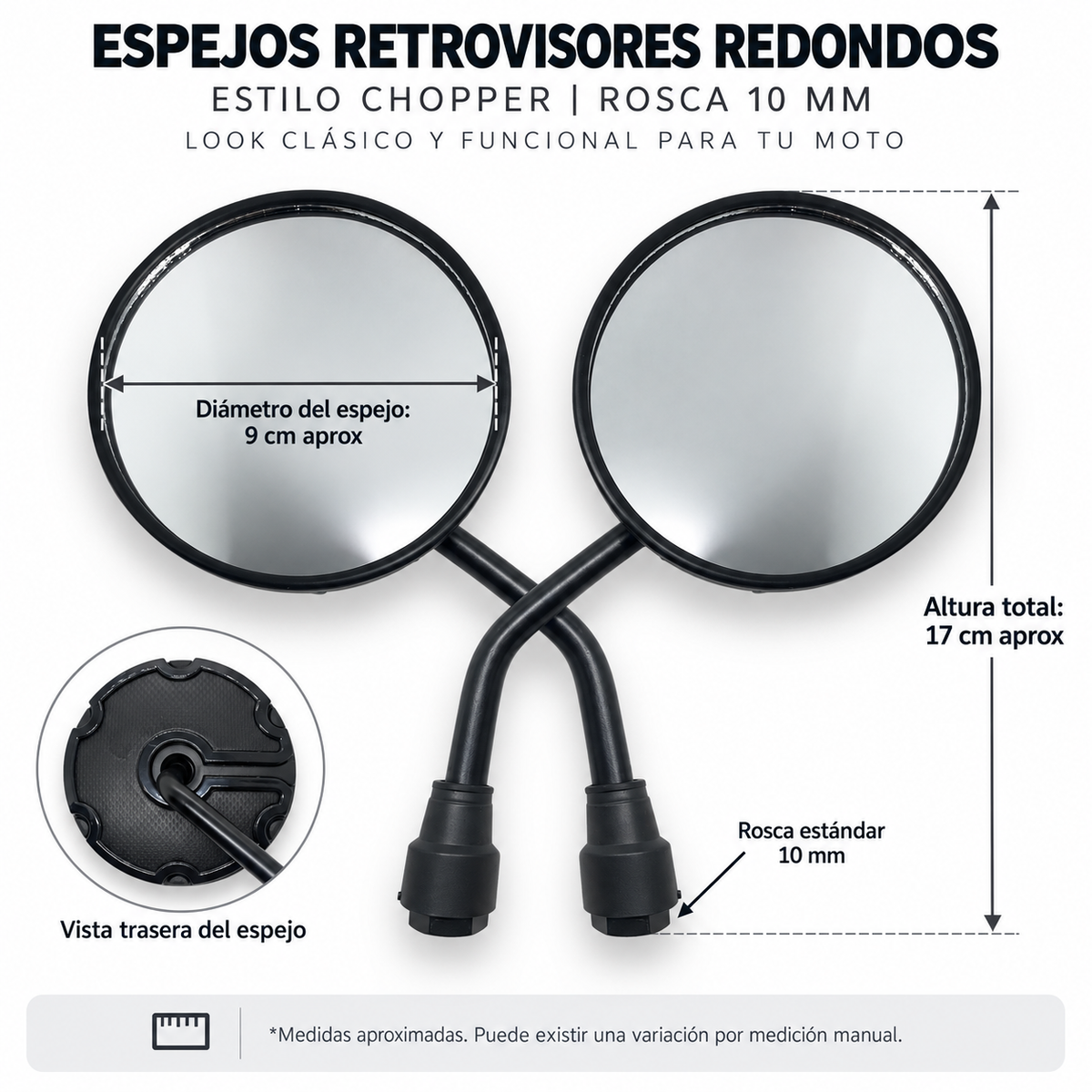 Espejos Retrovisores Redondos Chopper | 10 mm