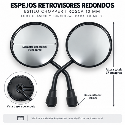 Espejos Retrovisores Redondos Chopper | 10 mm
