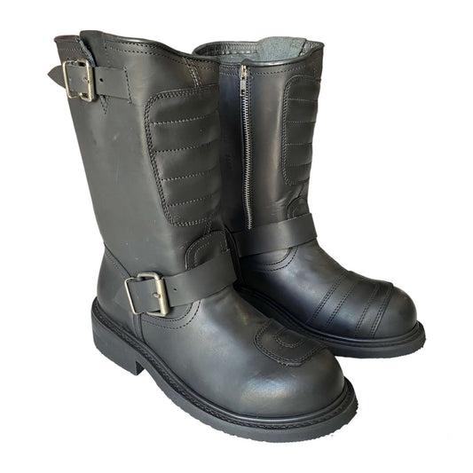 Botas de piel con arnés con protecciones estilo chopper para motociclista