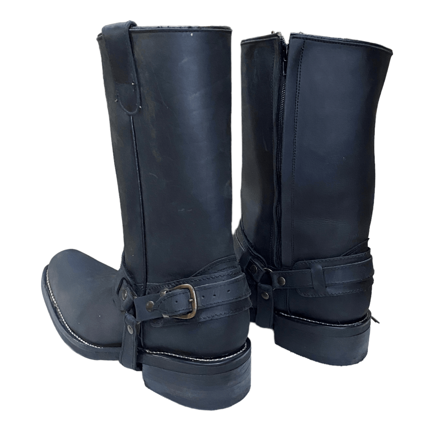 Botas de piel con arnés estilo chopper para motociclista