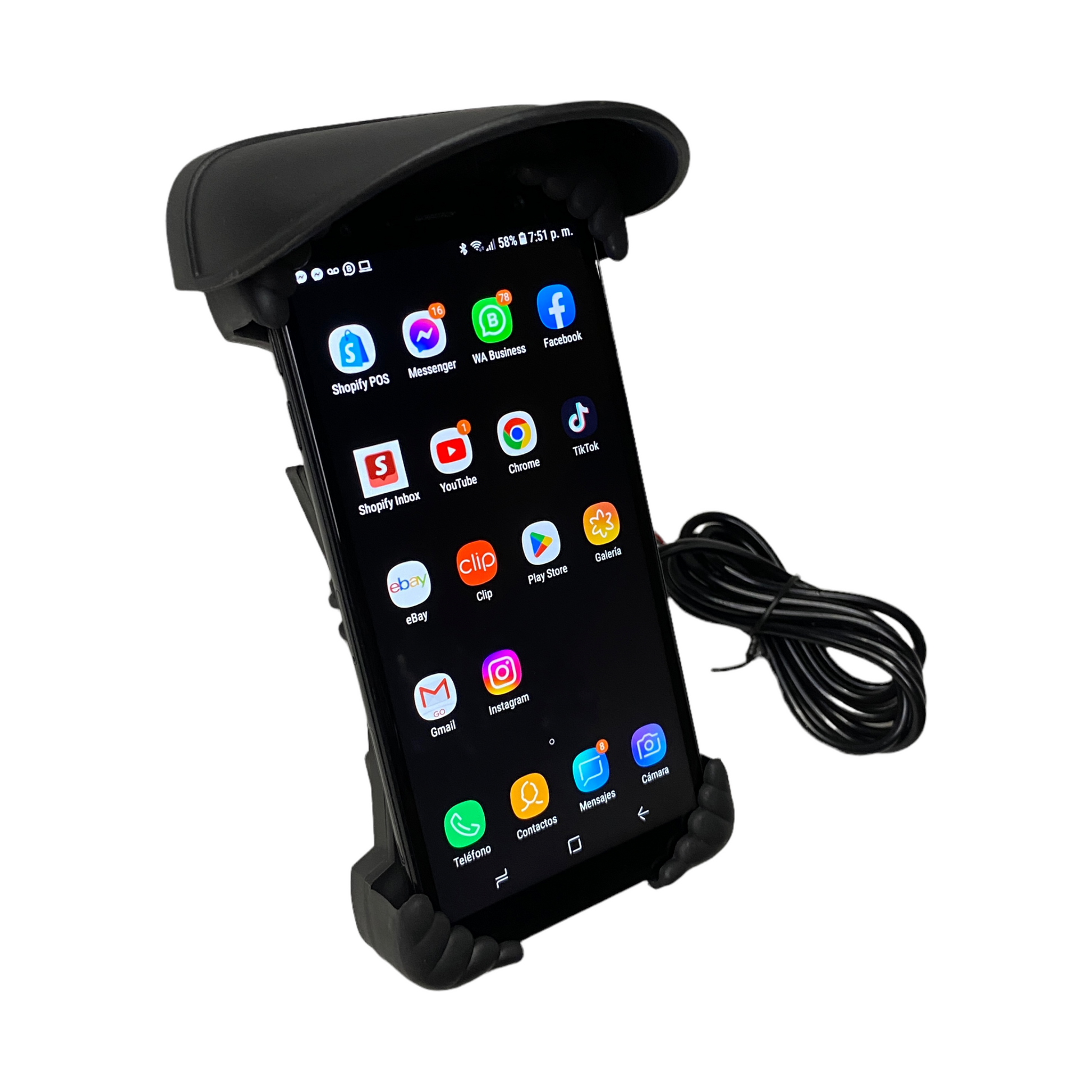 Porta celular con cargador y cubierta para sol