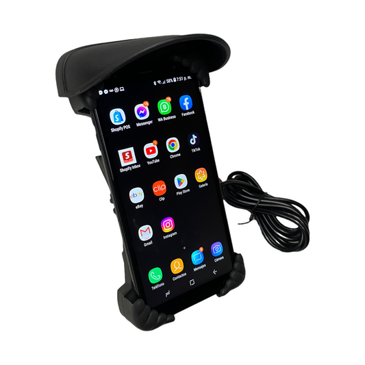 Porta celular con cargador y cubierta para sol